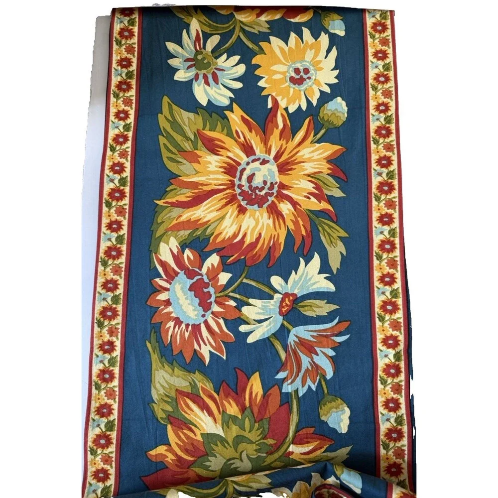 April Cornell Marguerite Table Runner Cotton Blue Orange 100% Cotton 18x108